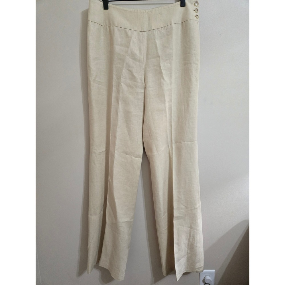 Lauren Ralph Lauren Beige 100% Linen Wide Leg Trousers Pants Womens 8 High Rise